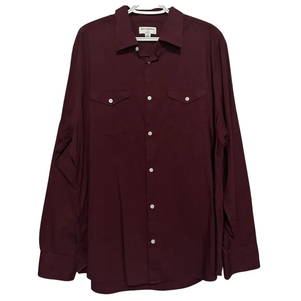 Banana Republic Men's Slim Fit Burgundy Long Sleeve Button Front Shirt Size XXL